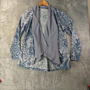 LOGO By Lori Goldstein Women XS LongSleeve Blue Cardigan Draped  Waterfall Front